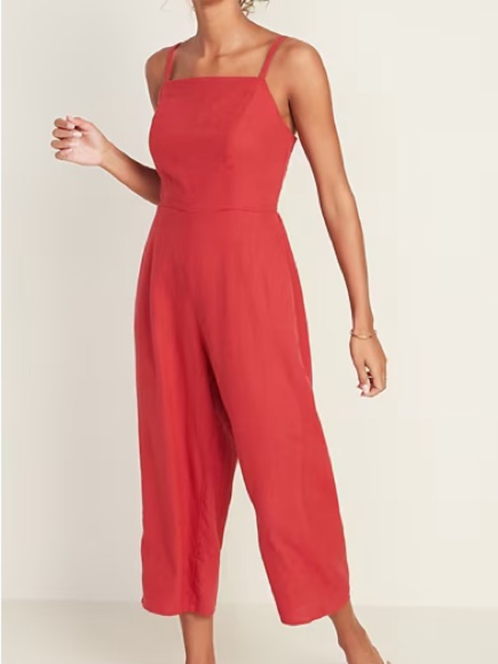 NWT Old Navy Linen Blend Cami Jumpsuit in Tomato Red Size XXL Wide Leg Coastal